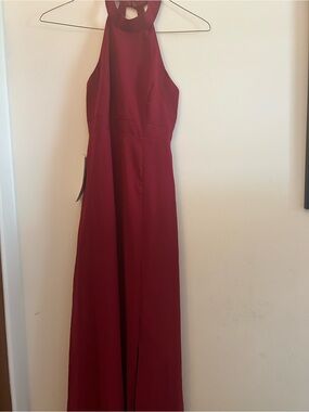 Azazie Wine Red Halter Maxi Dress